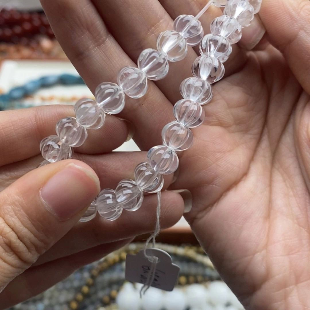 玛瑙/玉髓未镶嵌珠宝半成品五个天然6x8mm透体白水晶南瓜珠