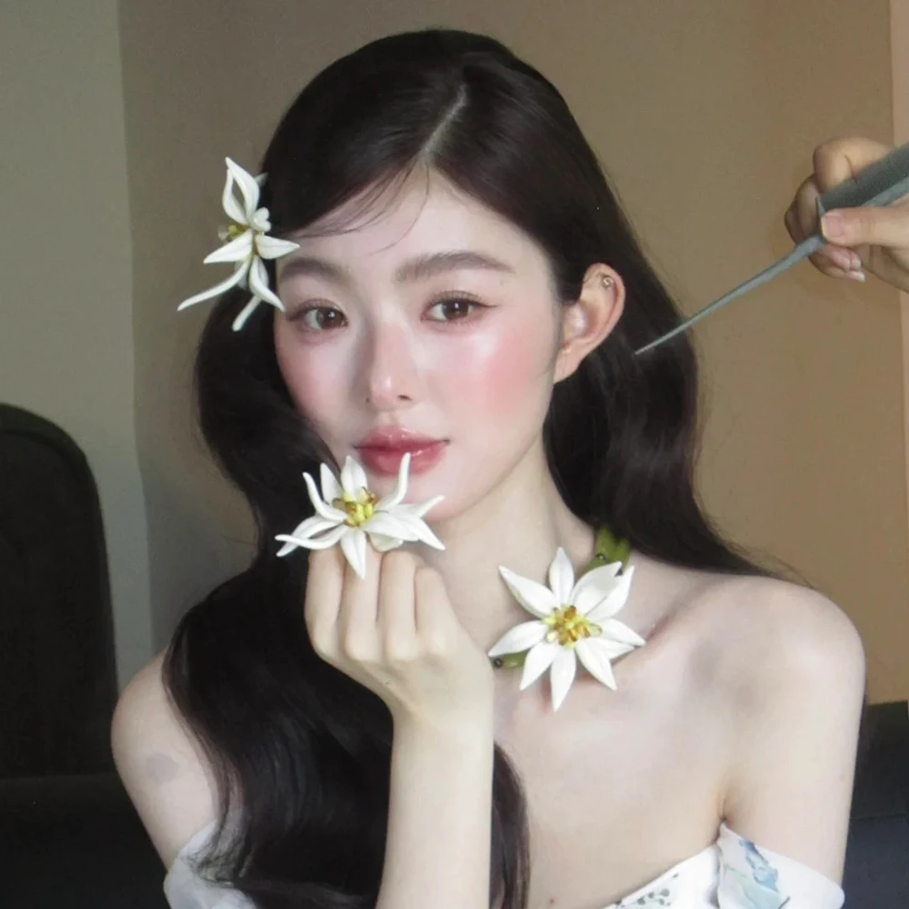 合金项链 度假风立体花朵夸张耳环项链高级轻奢新娘配饰20250353