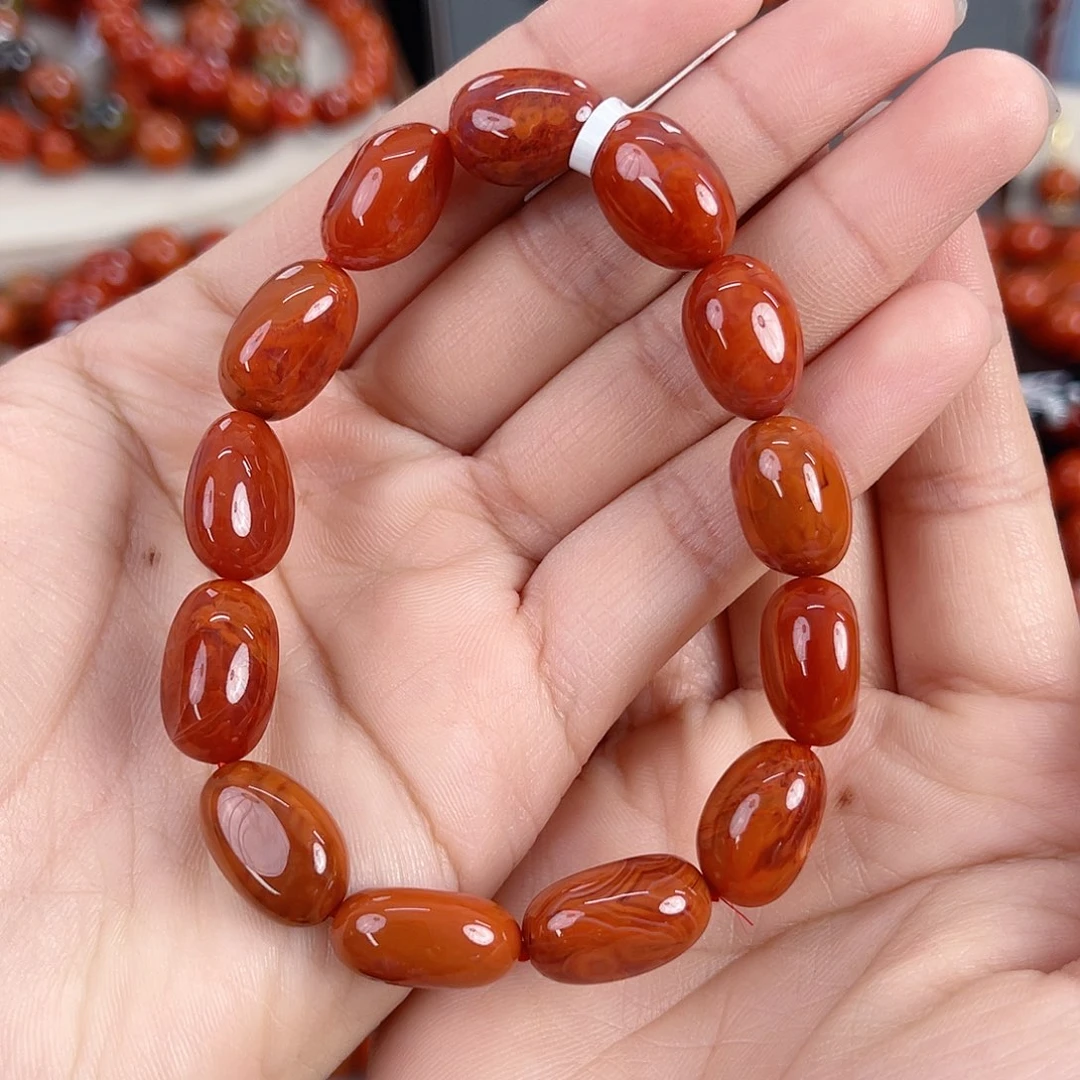 南红玛瑙未镶嵌瓦西柿子红火焰随形单圈10mm