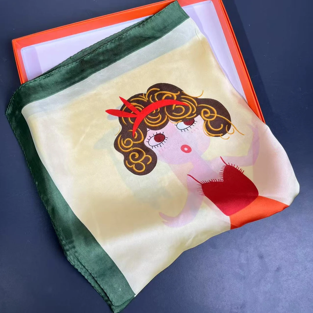 A10舞蹈小猫，黄绿53*53气质女士小方巾