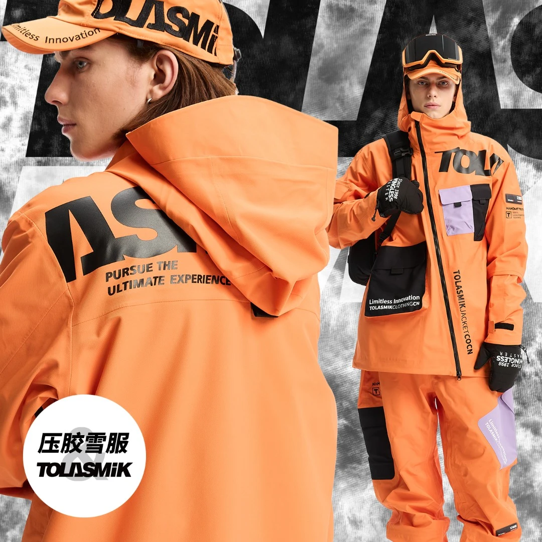 tolasmik滑雪服全压胶防风滑雪衣男女款连体背带裤连体裤轻装滑