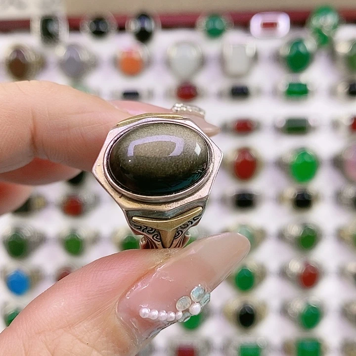 银S925镶嵌黑曜岩戒指