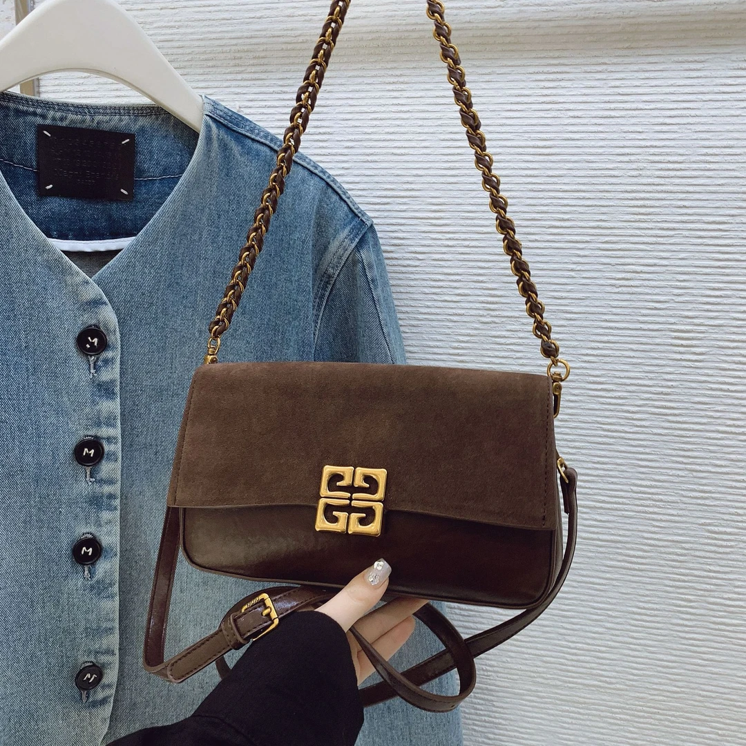 韩版复古磨砂小方包2025冬新款百搭单肩包链条腋下包斜挎小包包女