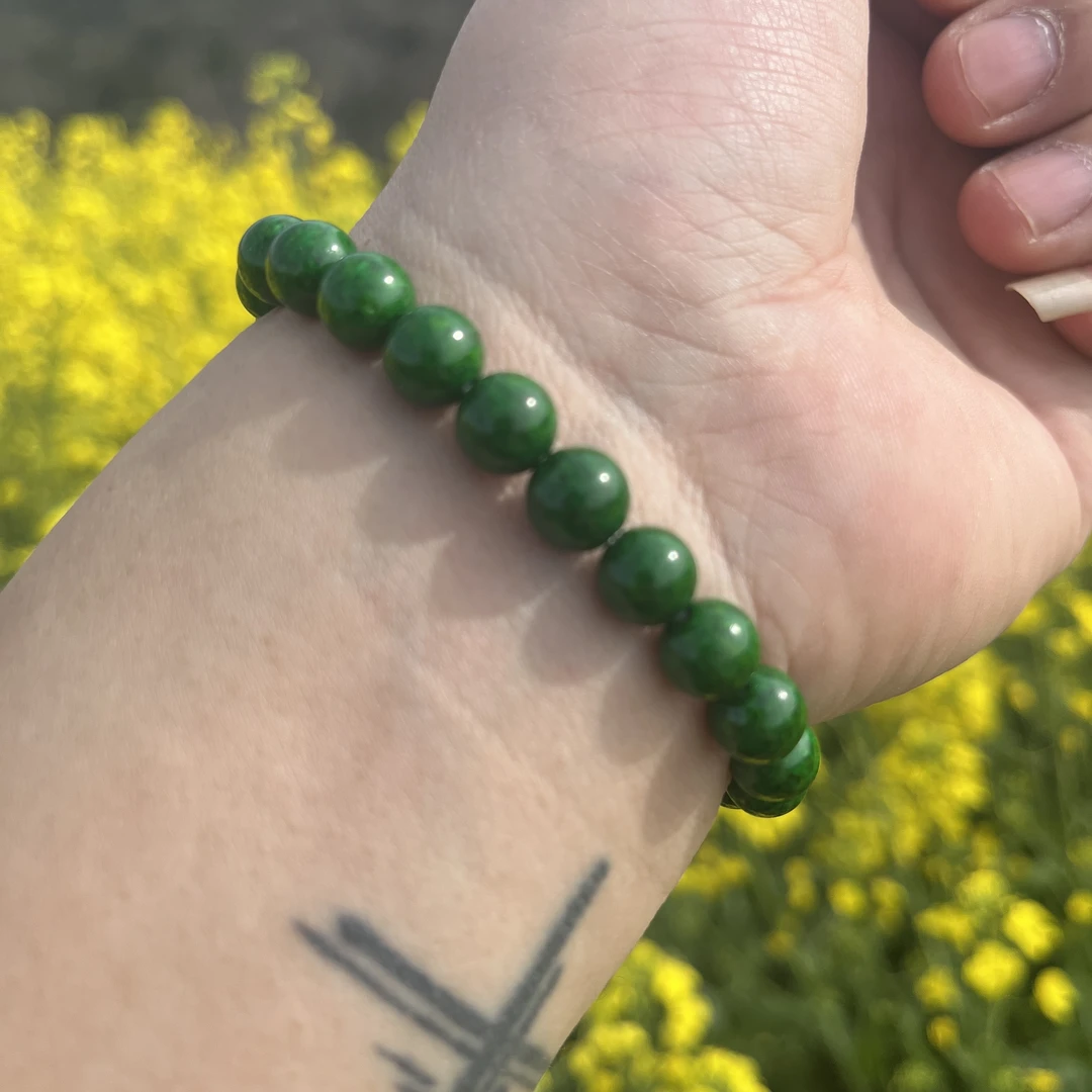 湖北竹山发货卡8帝王绿铁线圆珠手串