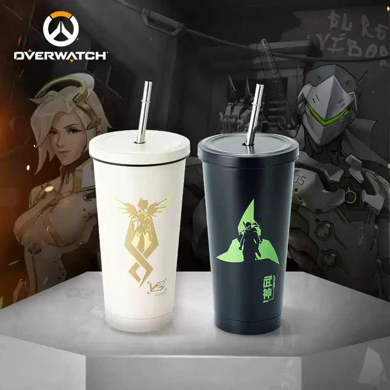 Blizzard暴雪游戏正版周边守望先锋源氏&天使不锈钢吸管杯500ML