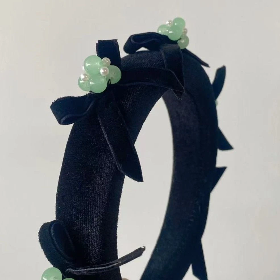 QIU LI · 复古可爱绿色黑色丝绒发箍 我我2086