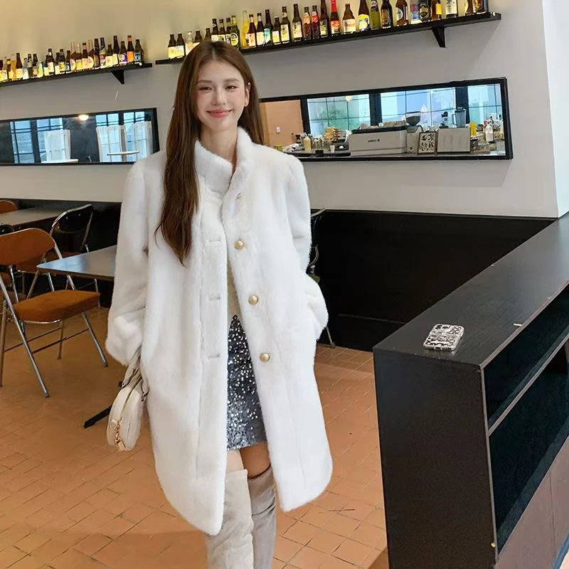 中长款女冬季立领休闲风长款貂绒外套少女风性感风88077