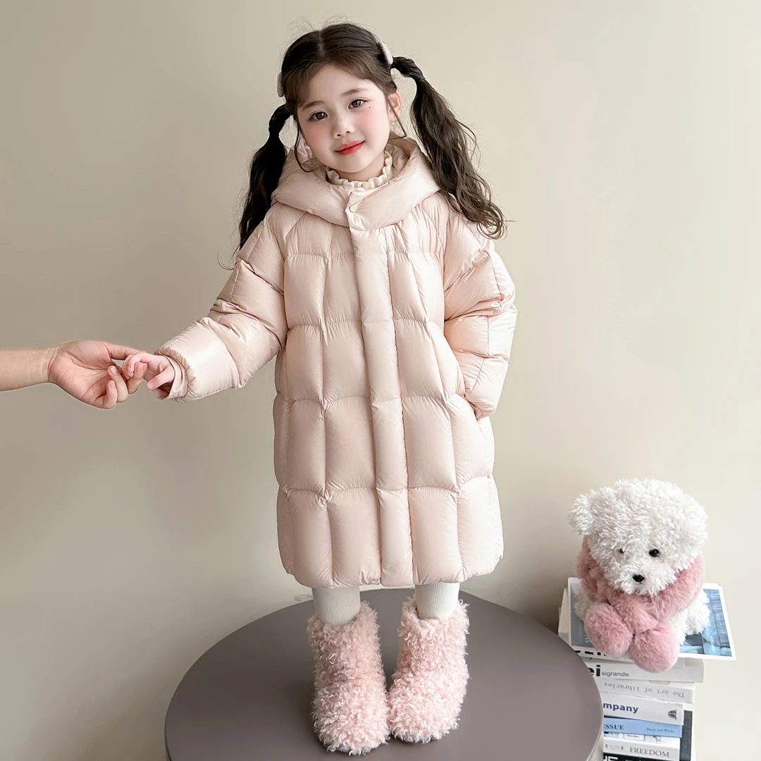 儿童羽绒服冬装女童中长款加厚白鸭绒宝宝冬装小女孩外套小童长款