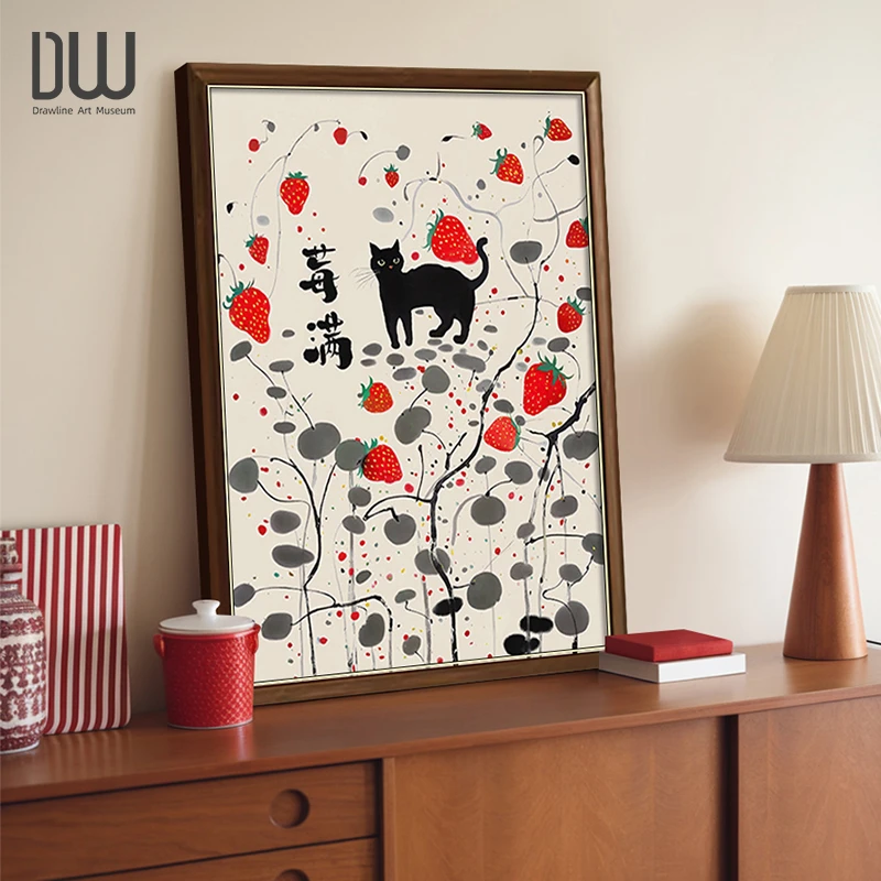 新中式书房装饰画猫咪中古风玄关边柜桌面摆画寓意好的餐厅装饰画