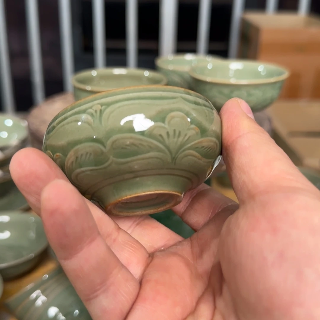 瓷片耀州窑手工主人杯瑕疵不退换