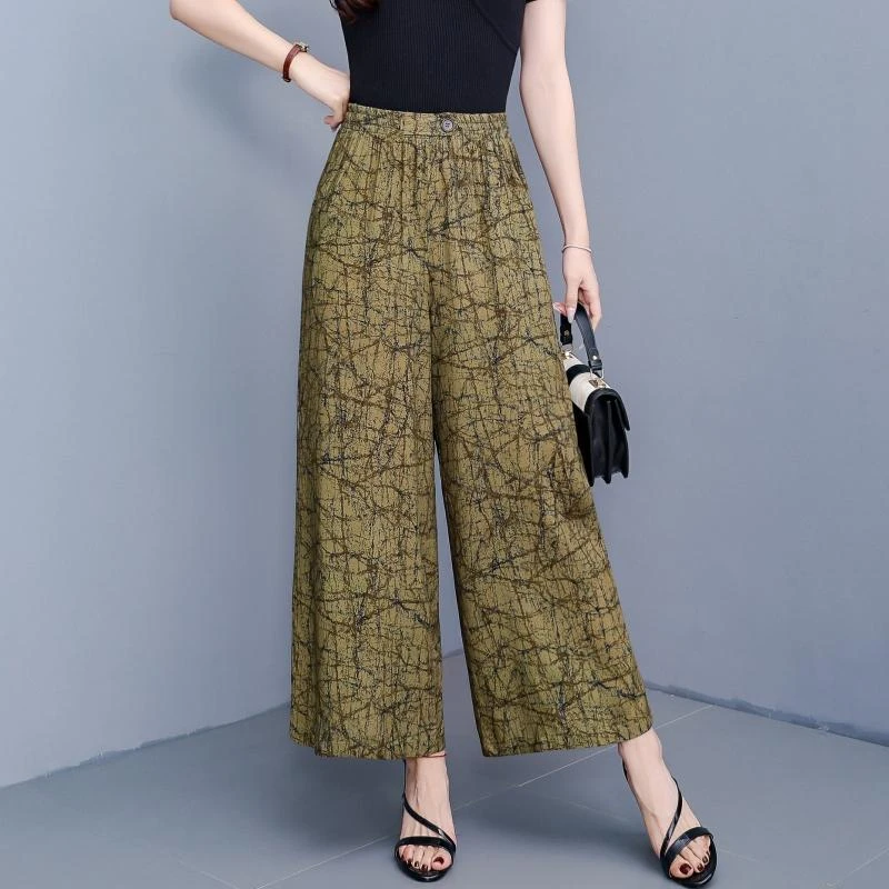 2025年夏季新款 绸阔腿裤女休闲大码九分裙裤人造棉宽松长裤子