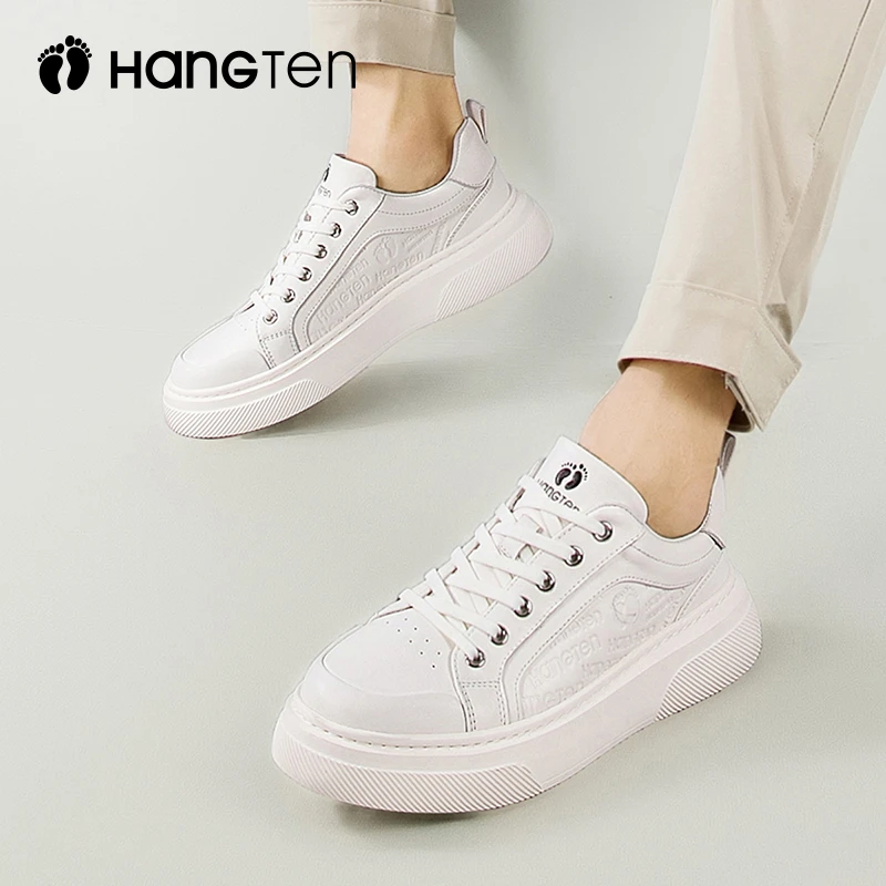 Hang Ten欢腾小白鞋男款夏季舒适软底休闲鞋男士新款潮流真皮板鞋