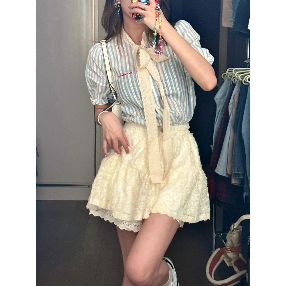 杏色a字蕾丝蛋糕裙半身裙女2025新款秋冬季小个子公主蓬蓬裙短裙