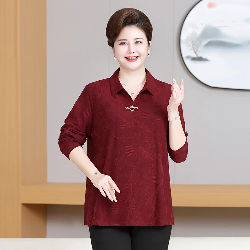 2025秋季新款长袖T恤女时尚洋气宽松大码胖妈妈装春秋长袖打底衫