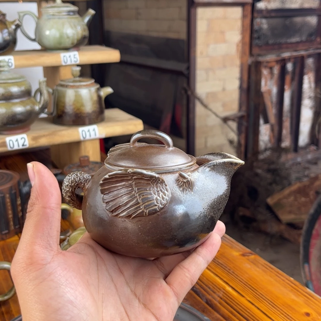 200cc白泥柴烧手抓壶，古法传承裸坯柴烧