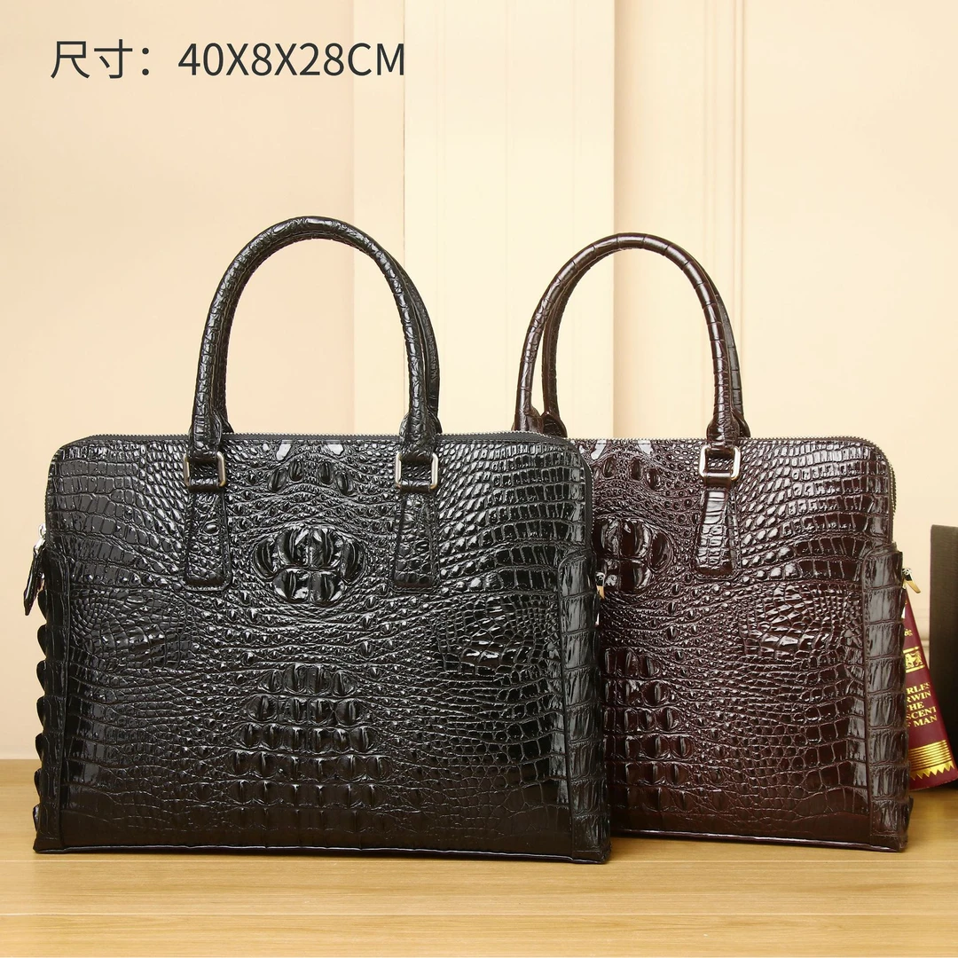 2025新款鳄鱼皮男士公文包双层拉链高端男包商务公文包手提包批发