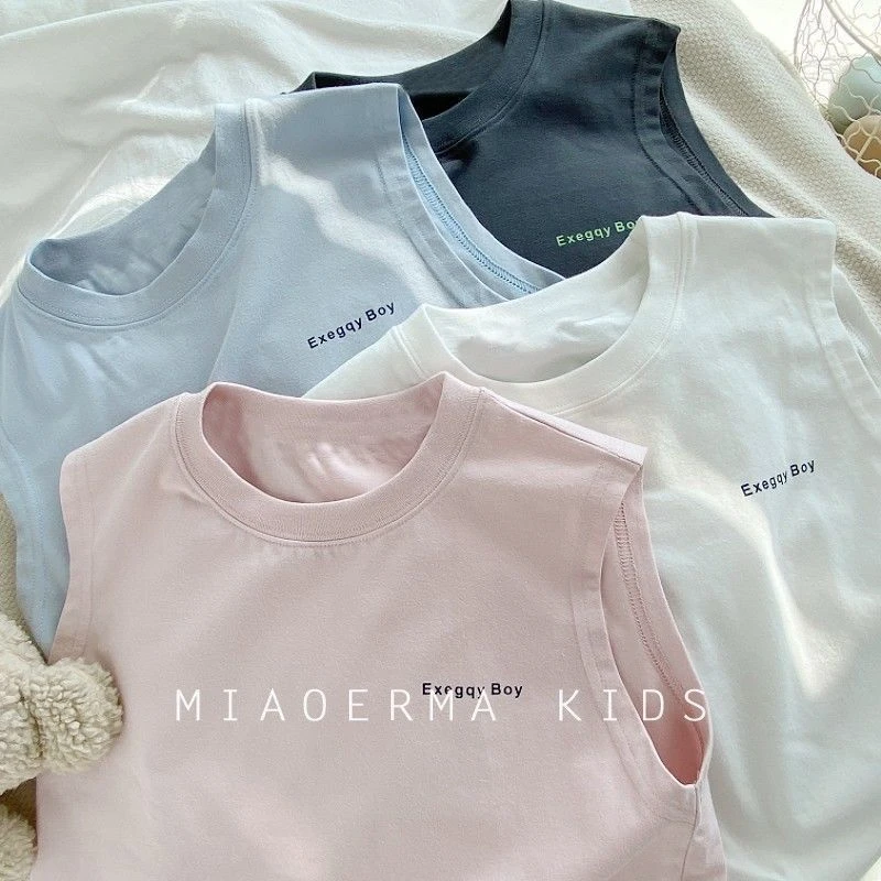 夏季新款儿童无袖背心百搭圆领宝宝休闲坎肩轻薄款T恤外穿中小童