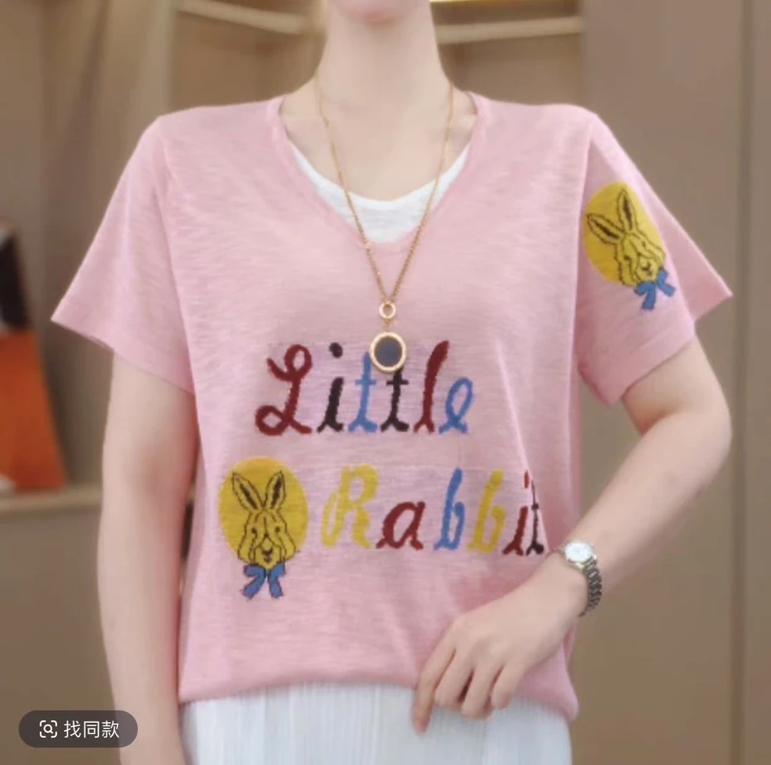 假两件拼接短袖t恤女2025夏季刺绣宽松休闲百搭上衣