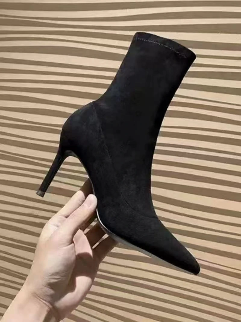 尖头轻职风透气高跟常规款袜靴百搭显瘦女靴女鞋裸靴