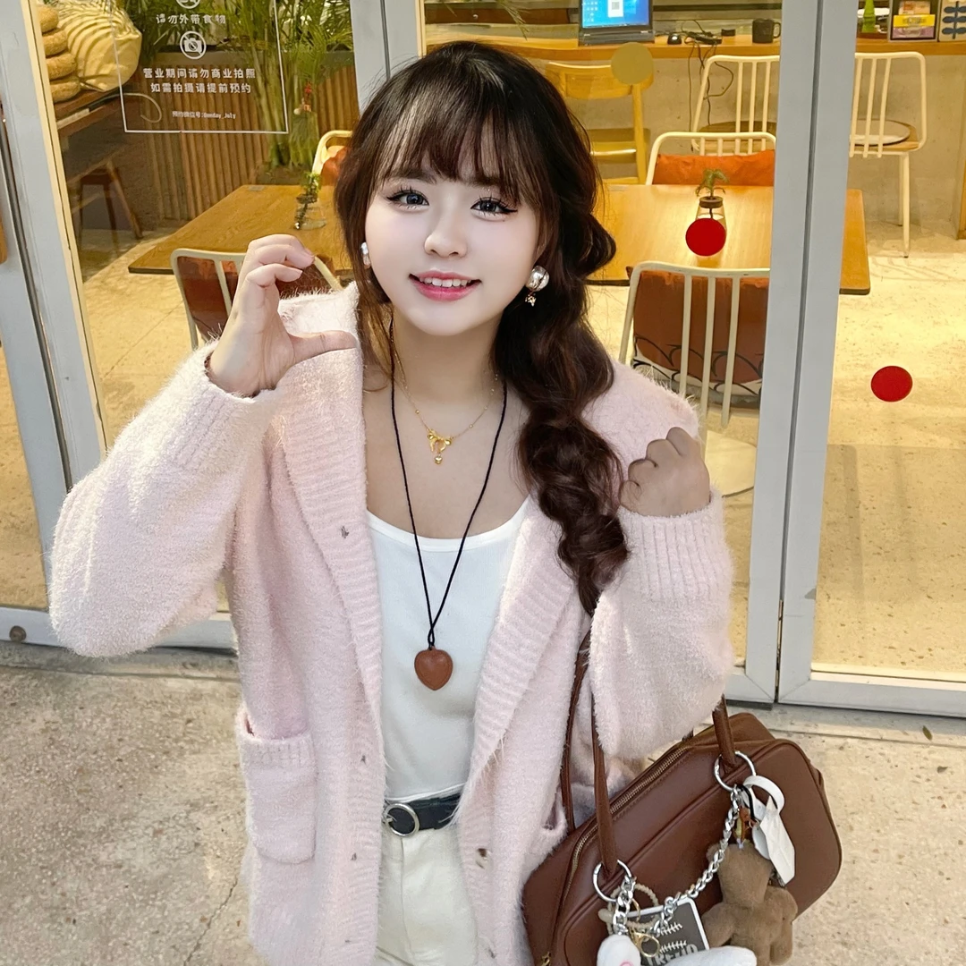 LIN/小美很忙【粉雾玫瑰】大码女装2025春季毛衣开衫外套WLL202