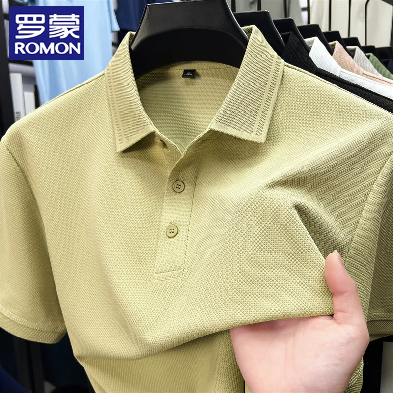 罗蒙夏季薄款凉感短袖翻领polo衫男休闲商务纯色百搭翻领棉质T恤