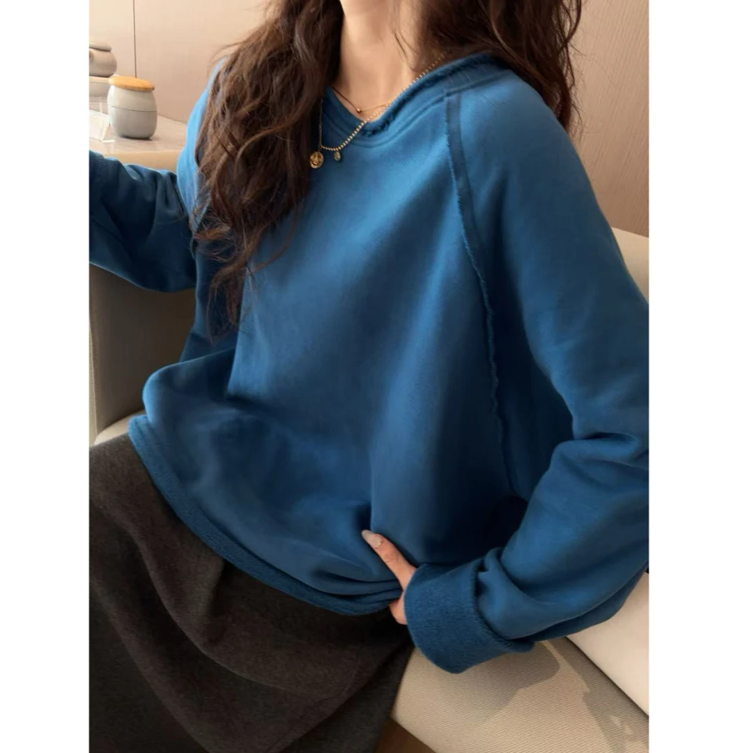 【送运费险】秋冬宽松百搭显瘦毛边加厚加绒圆领中长款卫衣