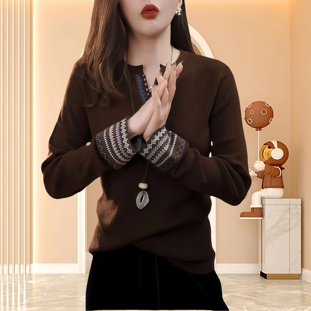 秋冬季针织毛衣女士民族风时尚气质百搭休闲显瘦长袖洋气减龄女装