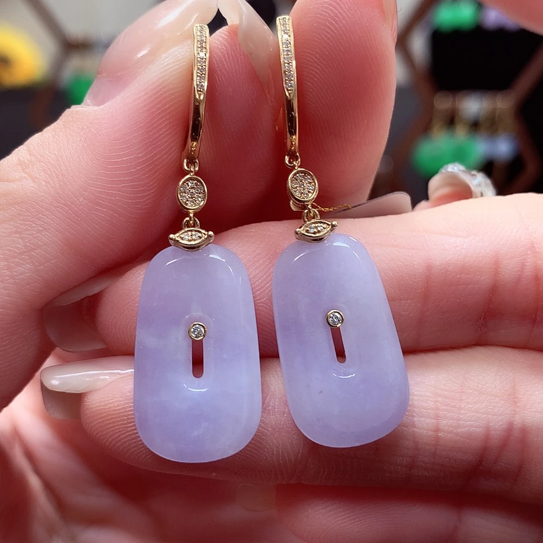 翡翠耳饰18K金镶嵌天然翡翠