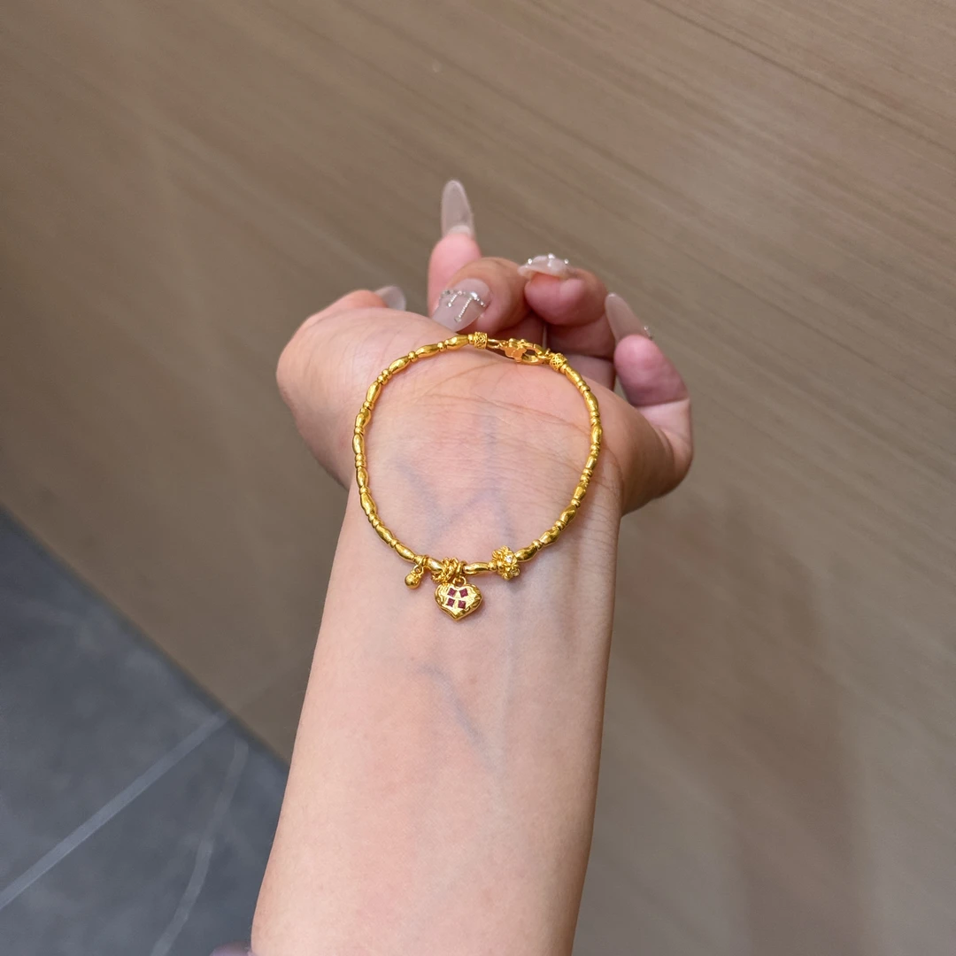 【菠萝珠宝】足金999 时尚米粒爱心简约风手链  金重：10.59克