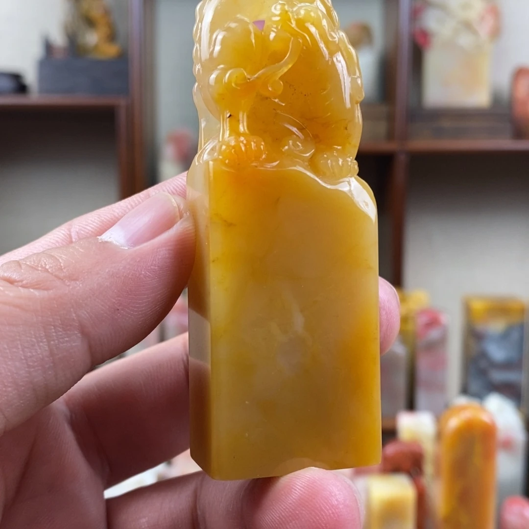 巴林石印石巴林石手工雕古兽钮章扁章