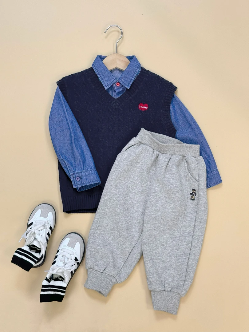 【学院风三件套】男童马甲衬衫搭配卫裤套装春装洋气百搭潮UZ792