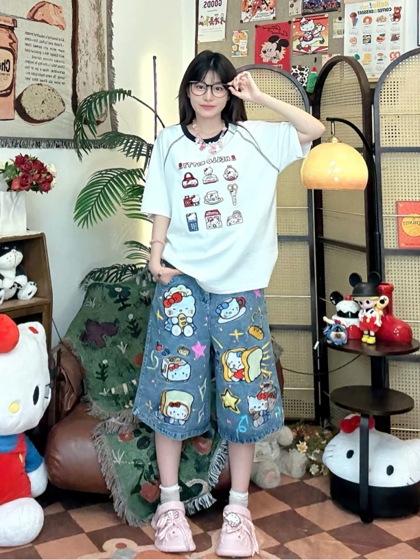 RUSHMOON 【面包KT七分裤】万针缎面刺绣