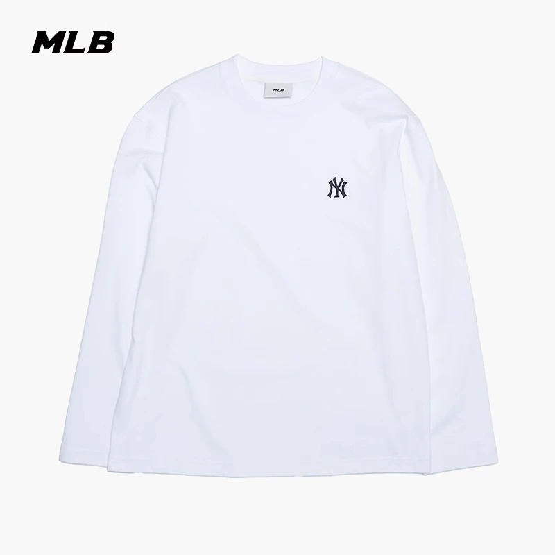 MLB男女情侣纯色简约时尚宽松圆领长袖T恤25春季新款3ATSB0151