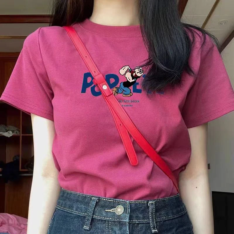 正肩短袖t恤女装2025年夏季新款修身显瘦棉纯百搭港风chic上衣服