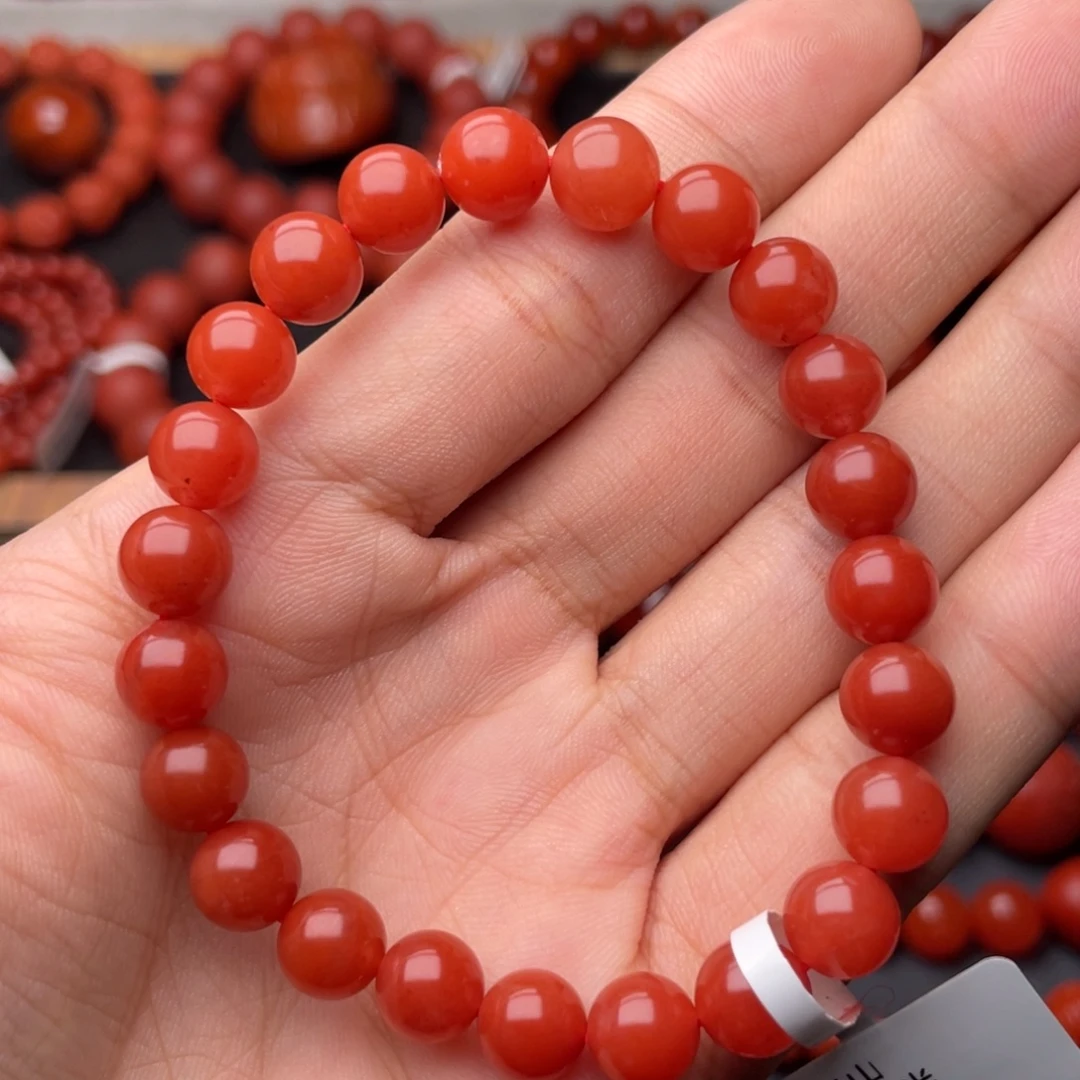 南红玛瑙未镶嵌手串H8.5mm顶品保山滴水洞亮光手串