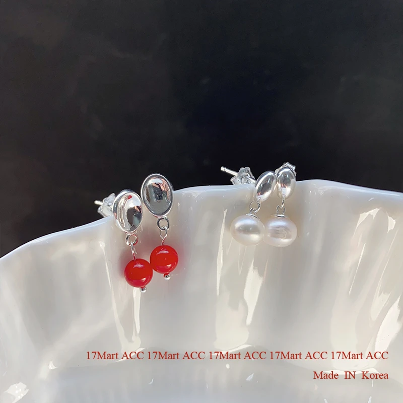 非金属树脂耳饰 韩国气质耳钉水滴珠珠925耳钉红色珠珠耳钉