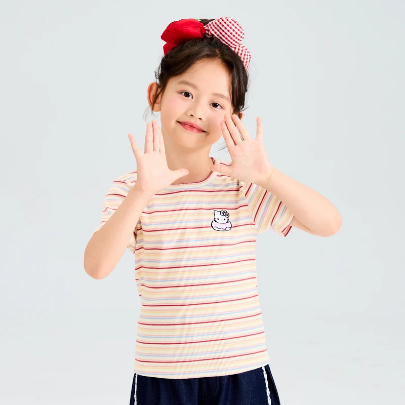 多多一上女小童25夏款透气吸汗亲肤短T（90-140码）2522B91X