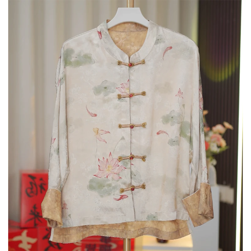 荷花-新中式女香云纱老料缂丝上衣外套