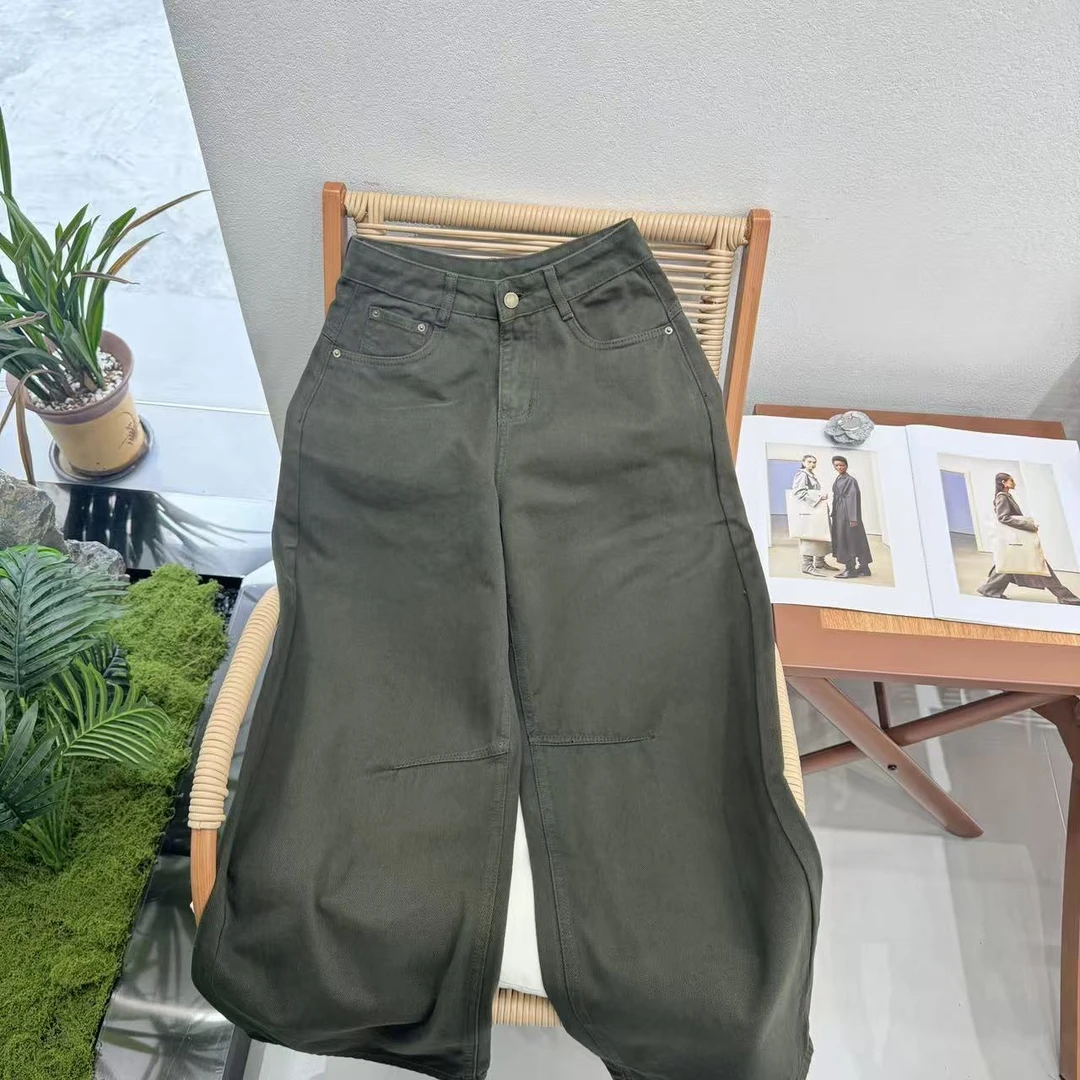 ZM25年新款中腰秋季薄绒休闲直筒无弹阔腿牛仔裤3120-1