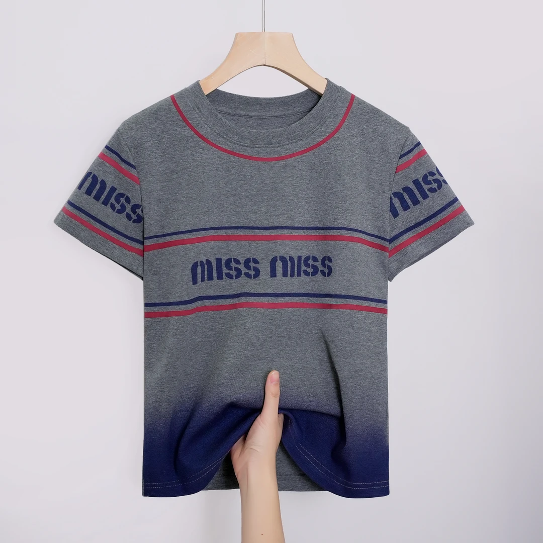 2025夏季MISS修身T恤显瘦时尚休闲百搭印花设计感圆领短袖