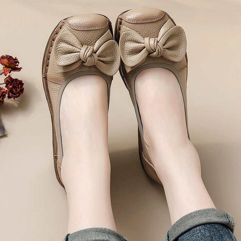 层牛皮厚底坡跟女鞋牛筋软底妈妈鞋复古民族风手工花朵鞋子真皮