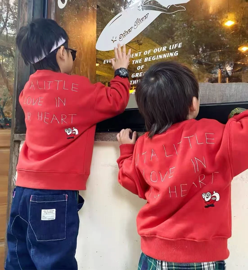 *6028【绣花字母年款】时尚春秋百搭红色卫衣