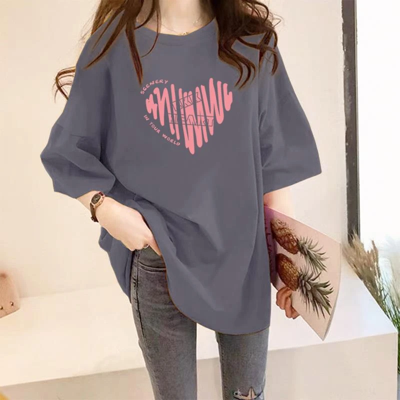 纯棉大版短袖t恤女夏季2025新款宽松中长款遮屁股体恤半袖上衣潮