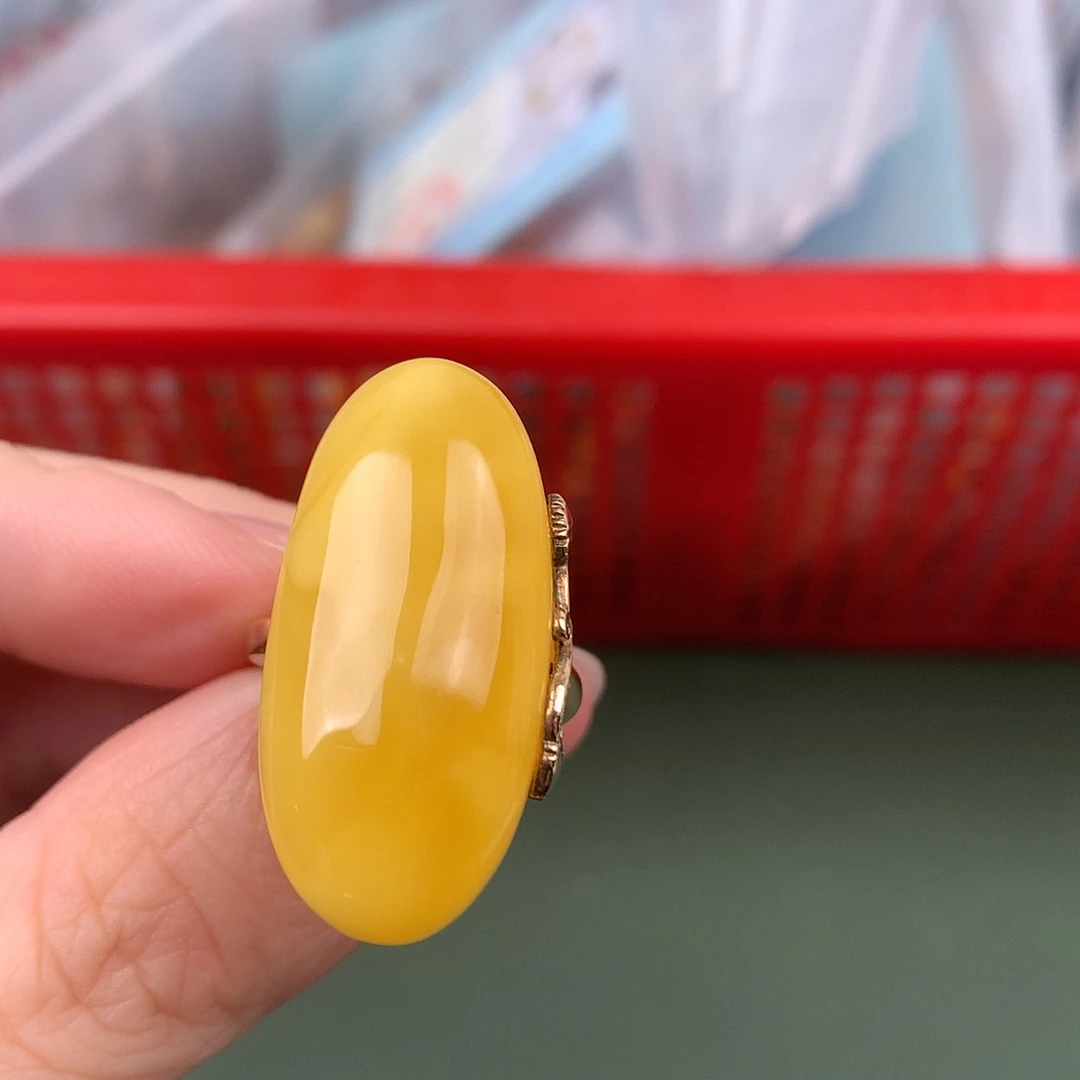 琥珀未镶嵌戒指天然微瑕琥珀戒指