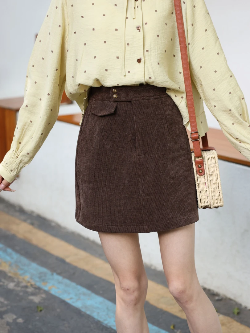 温敏er【燕麦巧巧】秋冬新款纯色高腰百搭短裙MF1102134