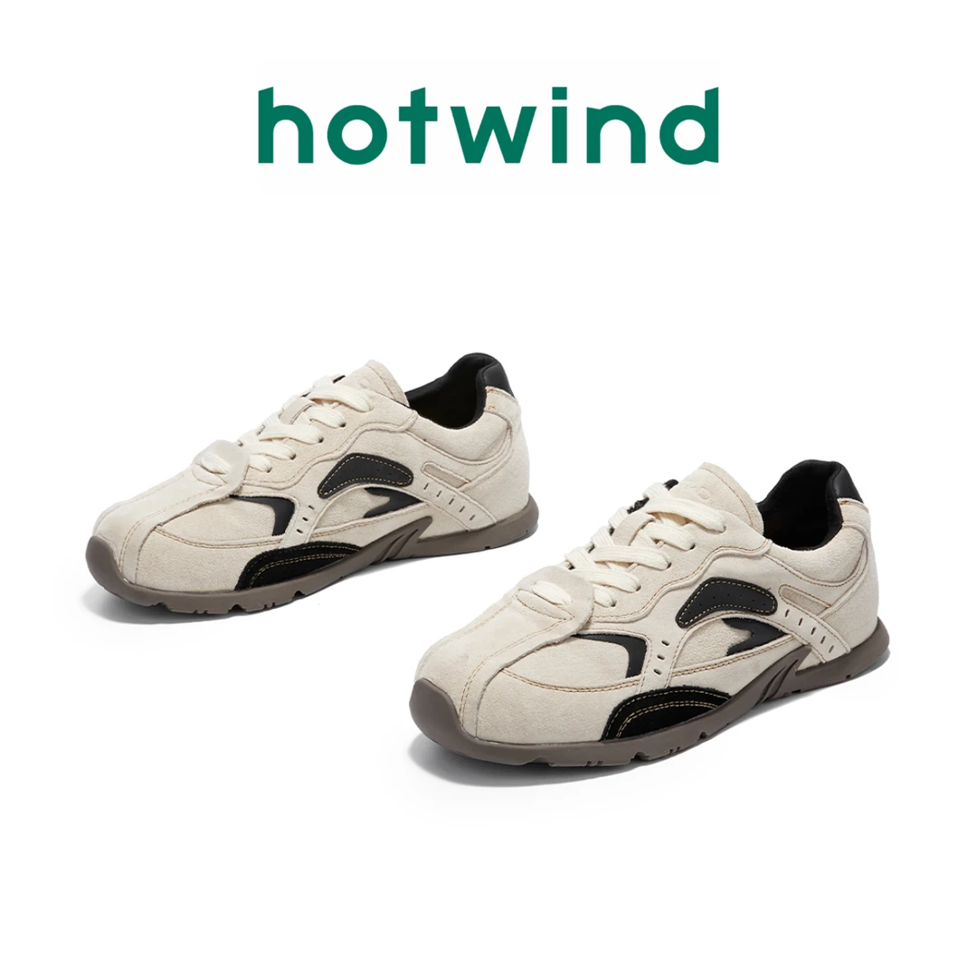 Hotwind/热风2025秋季新款磨砂皮德训鞋平底轻便百搭学生小白鞋
