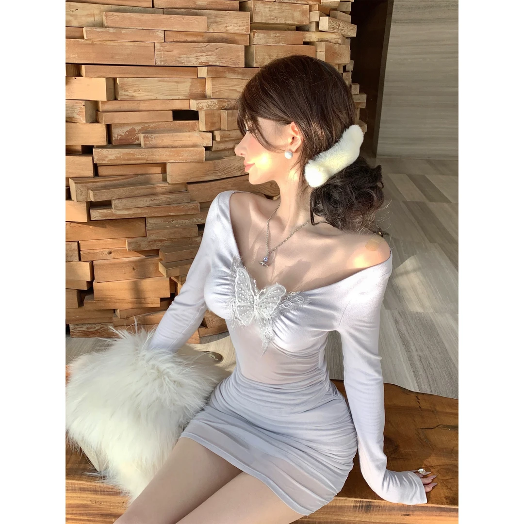 网纱蝴蝶结拼接长袖T恤女装2025春季新款纯欲风微透辣妹上衣