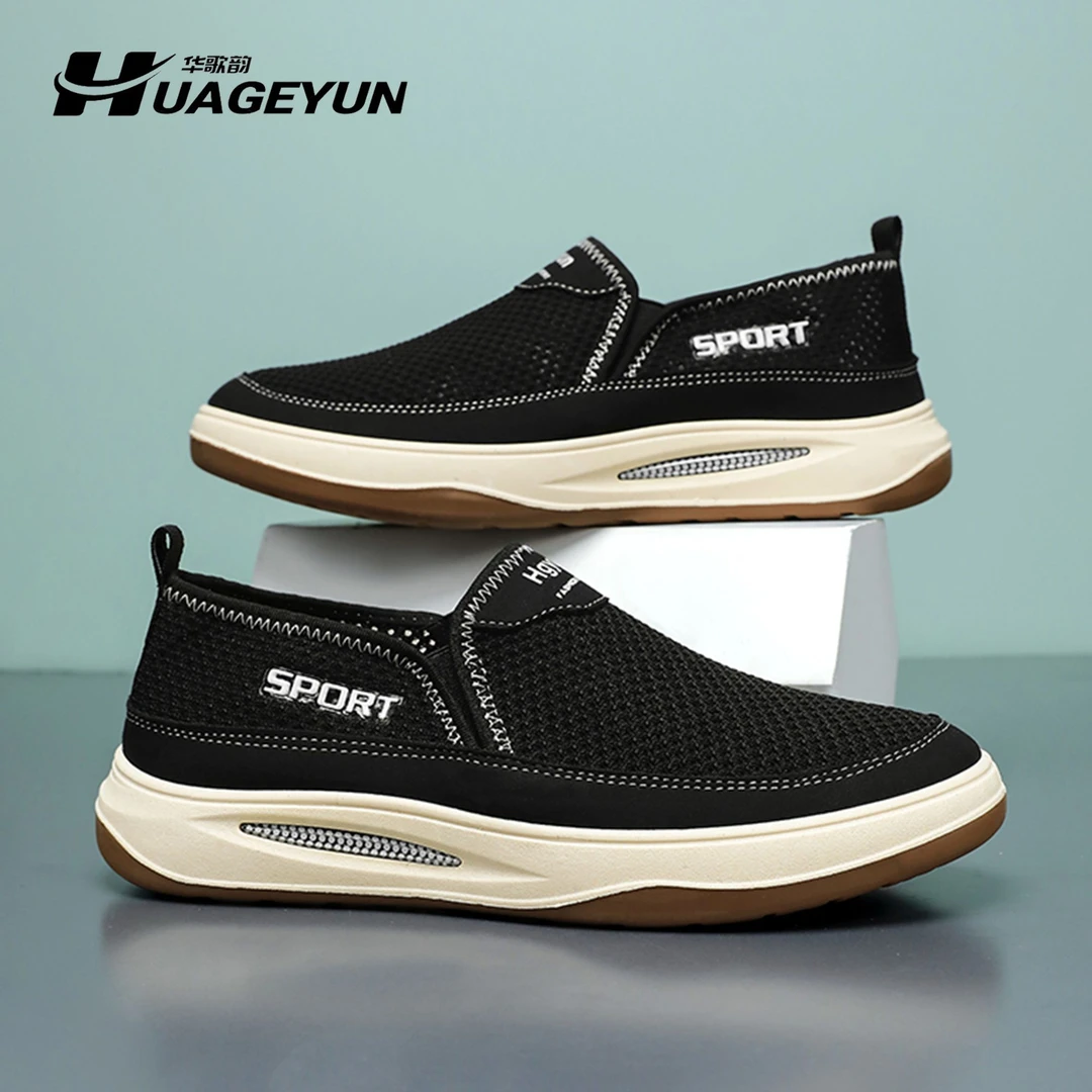 透气网面男鞋2025夏季新款飞织网眼男士休闲鞋一脚蹬软底爸爸网鞋