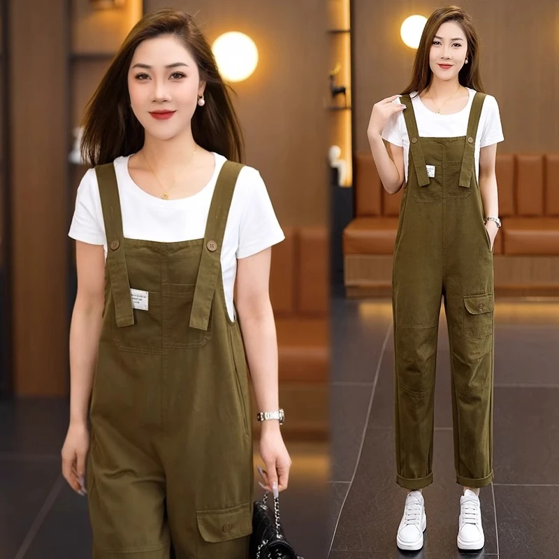 小个子工装背带裤女2025春夏新款时尚减龄休闲牛仔连体裤两件套装