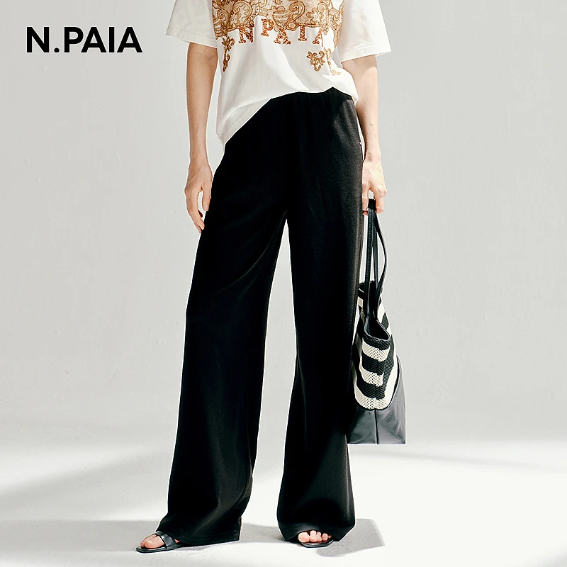 恩派雅2025新款罗马布一片式松紧腰直筒裤长裤女XNKPT6411A